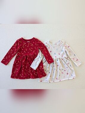 Garanimals Red & Cream Long Sleeve Holiday Dresses (Set Of 2) Pockets!